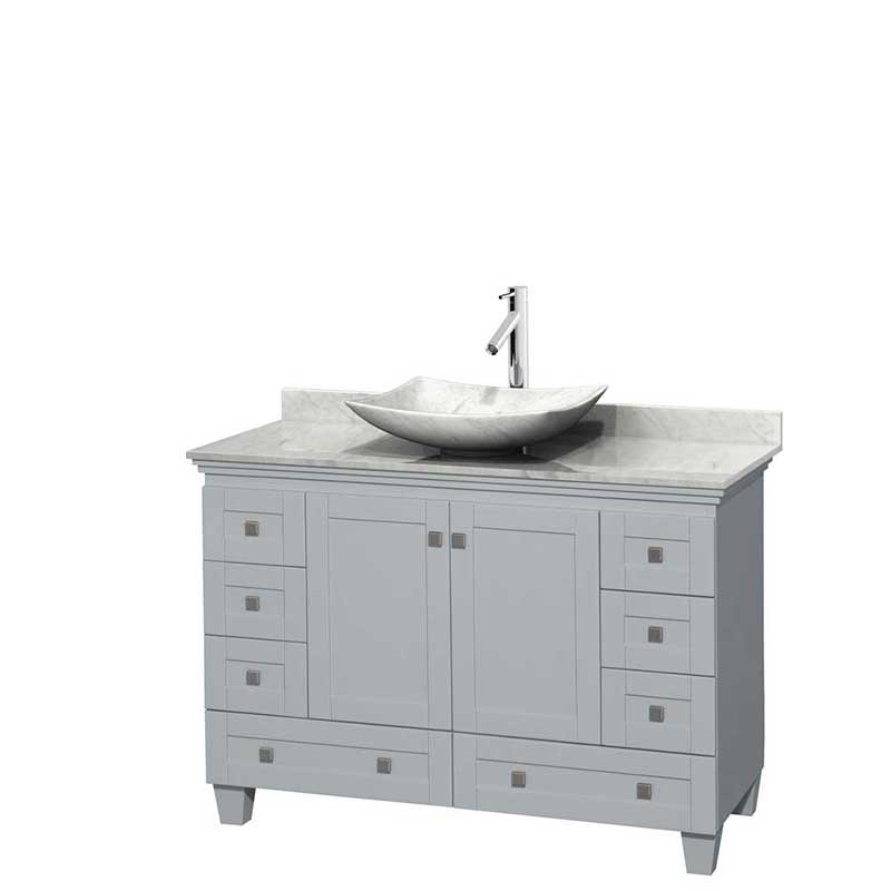 Acclaim 48" Single Bathroom Vanity in Oyster Gray, White Carrera Marble Countertop, Arista White Carrera Marble Sink and No Mirror