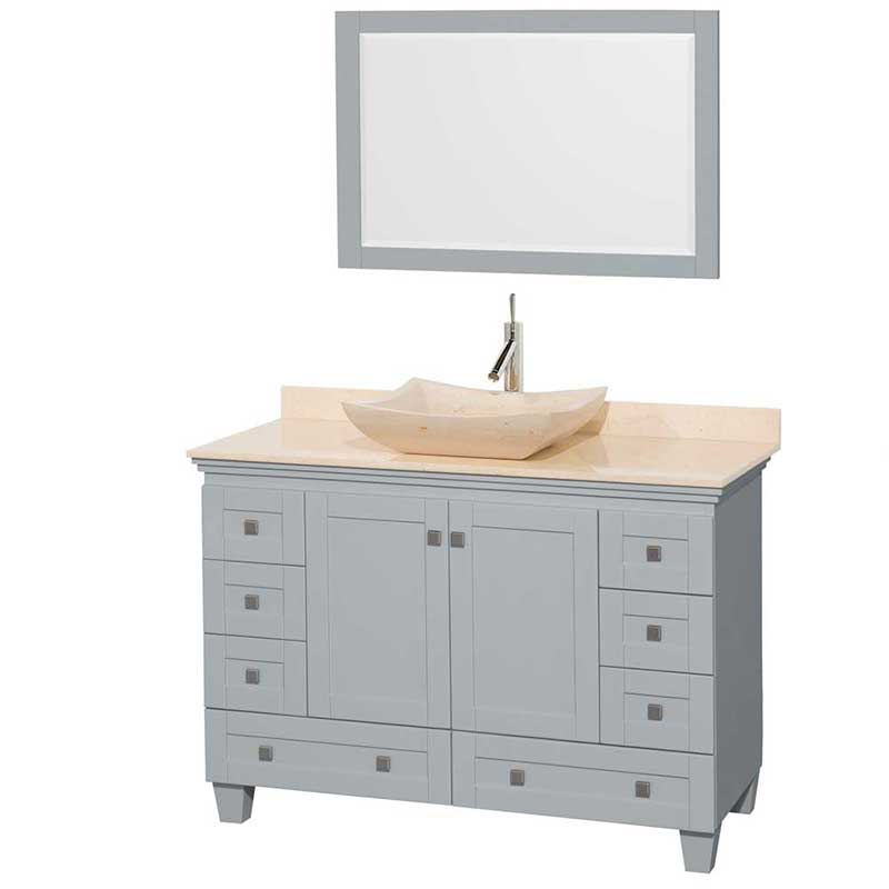 Acclaim 48" Single Bathroom Vanity in Oyster Gray, Ivory Marble Countertop, Avalon Ivory Marble Sink and 24" Mirror