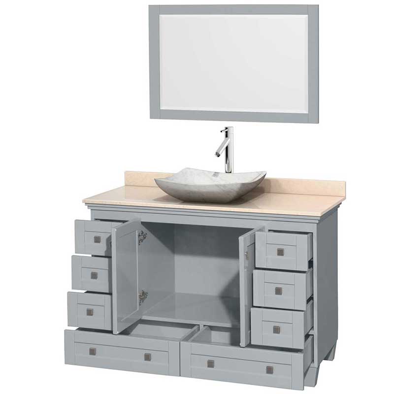 Acclaim 48" Single Bathroom Vanity in Oyster Gray, Ivory Marble Countertop, Avalon White Carrera Marble Sink and 24" Mirror 2