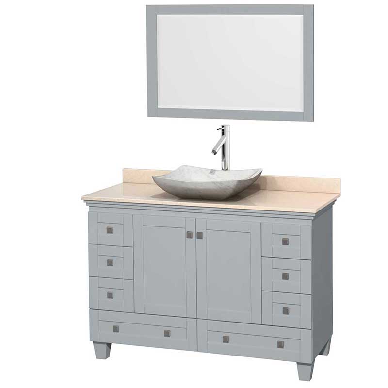 Acclaim 48" Single Bathroom Vanity in Oyster Gray, Ivory Marble Countertop, Avalon White Carrera Marble Sink and 24" Mirror
