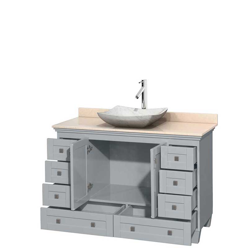 Acclaim 48" Single Bathroom Vanity in Oyster Gray, Ivory Marble Countertop, Avalon White Carrera Marble Sink and No Mirror 2