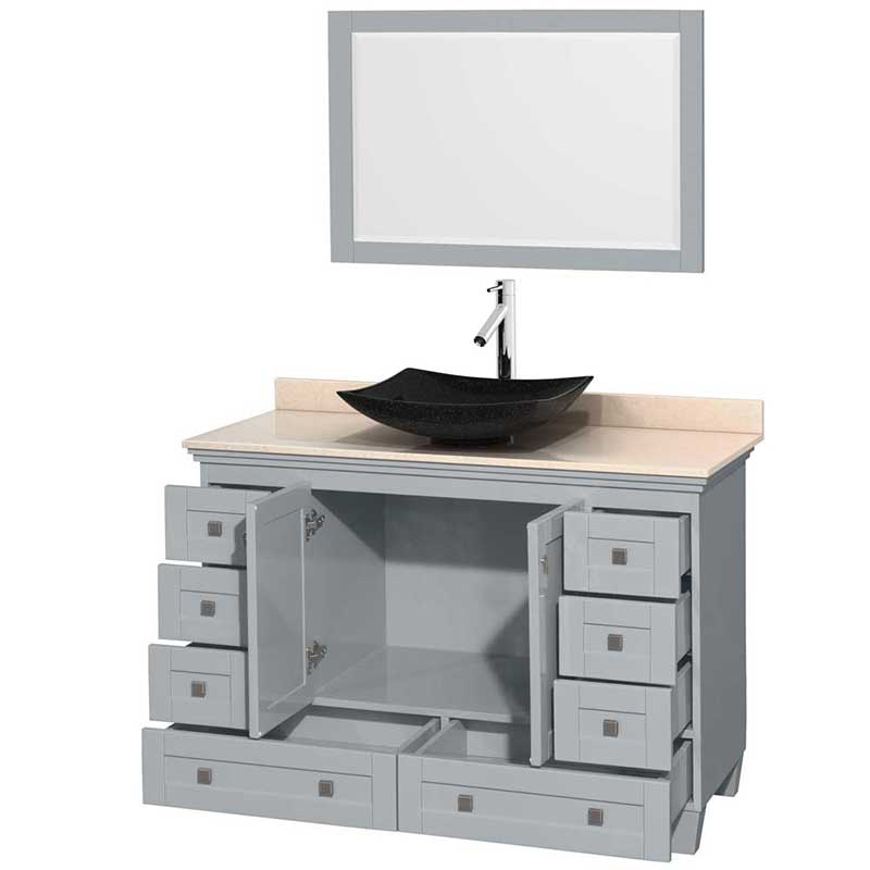 Acclaim 48" Single Bathroom Vanity in Oyster Gray, Ivory Marble Countertop, Arista Black Granite Sink and 24" Mirror 2