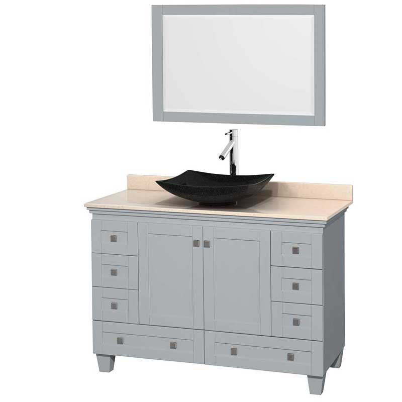 Acclaim 48" Single Bathroom Vanity in Oyster Gray, Ivory Marble Countertop, Arista Black Granite Sink and 24" Mirror