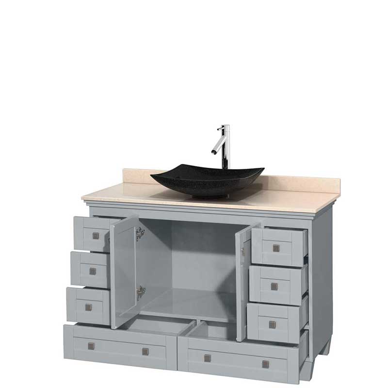Acclaim 48" Single Bathroom Vanity in Oyster Gray, Ivory Marble Countertop, Arista Black Granite Sink and No Mirror 2