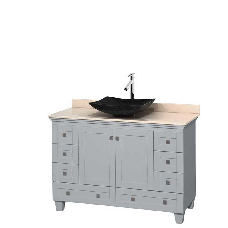 Acclaim 48" Single Bathroom Vanity in Oyster Gray, Ivory Marble Countertop, Arista Black Granite Sink and No Mirror