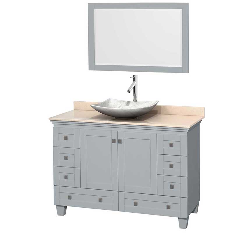 Acclaim 48" Single Bathroom Vanity in Oyster Gray, Ivory Marble Countertop, Arista White Carrera Marble Sink and 24" Mirror