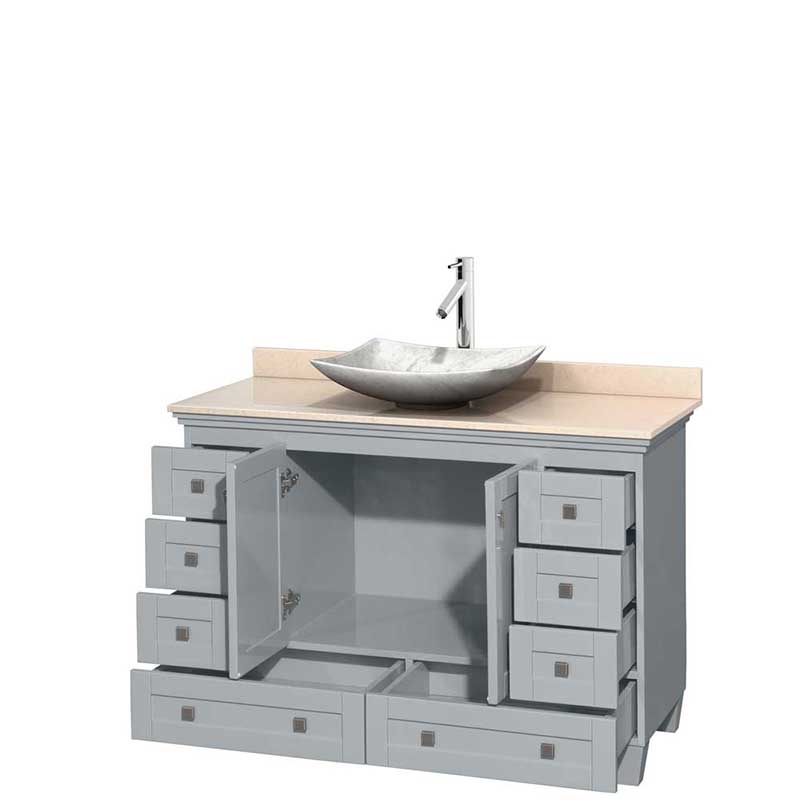 Acclaim 48" Single Bathroom Vanity in Oyster Gray, Ivory Marble Countertop, Arista White Carrera Marble Sink and No Mirror 2