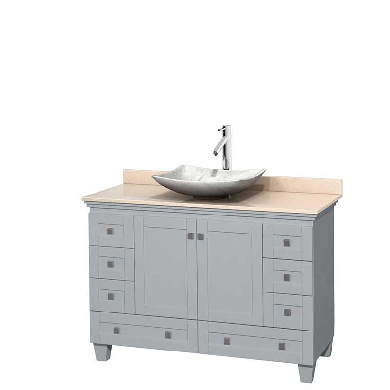 Acclaim 48" Single Bathroom Vanity in Oyster Gray, Ivory Marble Countertop, Arista White Carrera Marble Sink and No Mirror