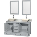 Acclaim 60" Double Bathroom Vanity in Oyster Gray, White Carrera Marble Countertop, Pyra Bone Porcelain Sinks and 24" Mirrors 2