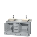 Acclaim 60" Double Bathroom Vanity in Oyster Gray, White Carrera Marble Countertop, Pyra Bone Porcelain Sinks and No Mirrors 2