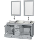 Acclaim 60" Double Bathroom Vanity in Oyster Gray, White Carrera Marble Countertop, Pyra White Porcelain Sinks and 24" Mirrors 2