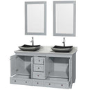 Acclaim 60" Double Bathroom Vanity in Oyster Gray, White Carrera Marble Countertop, Altair Black Granite Sinks and 24" Mirrors 2