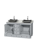 Acclaim 60" Double Bathroom Vanity in Oyster Gray, White Carrera Marble Countertop, Altair Black Granite Sinks and No Mirrors 2