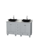 Acclaim 60" Double Bathroom Vanity in Oyster Gray, White Carrera Marble Countertop, Arista Black Granite Sinks and No Mirrors