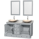 Acclaim 60" Double Bathroom Vanity in Oyster Gray, White Carrera Marble Countertop, Arista Ivory Marble Sinks and 24" Mirrors 2