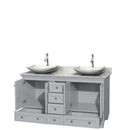Acclaim 60" Double Bathroom Vanity in Oyster Gray, White Carrera Marble Countertop, Arista White Carrera Marble Sinks and No Mirrors 2