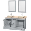 Acclaim 60" Double Bathroom Vanity in Oyster Gray, Ivory Marble Countertop, Pyra Bone Porcelain Sinks and 24" Mirrors 2