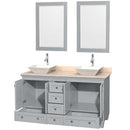 Acclaim 60" Double Bathroom Vanity in Oyster Gray, Ivory Marble Countertop, Pyra White Porcelain Sinks and 24" Mirrors 2