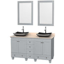 Acclaim 60" Double Bathroom Vanity in Oyster Gray, Ivory Marble Countertop, Altair Black Granite Sinks and 24" Mirrors