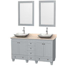 Acclaim 60" Double Bathroom Vanity in Oyster Gray, Ivory Marble Countertop, Avalon White Carrera Marble Sinks and 24" Mirrors