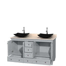 Acclaim 60" Double Bathroom Vanity in Oyster Gray, Ivory Marble Countertop, Arista Black Granite Sinks and No Mirrors 2