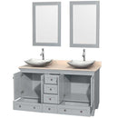Acclaim 60" Double Bathroom Vanity in Oyster Gray, Ivory Marble Countertop, Arista White Carrera Marble Sinks and 24" Mirrors 2
