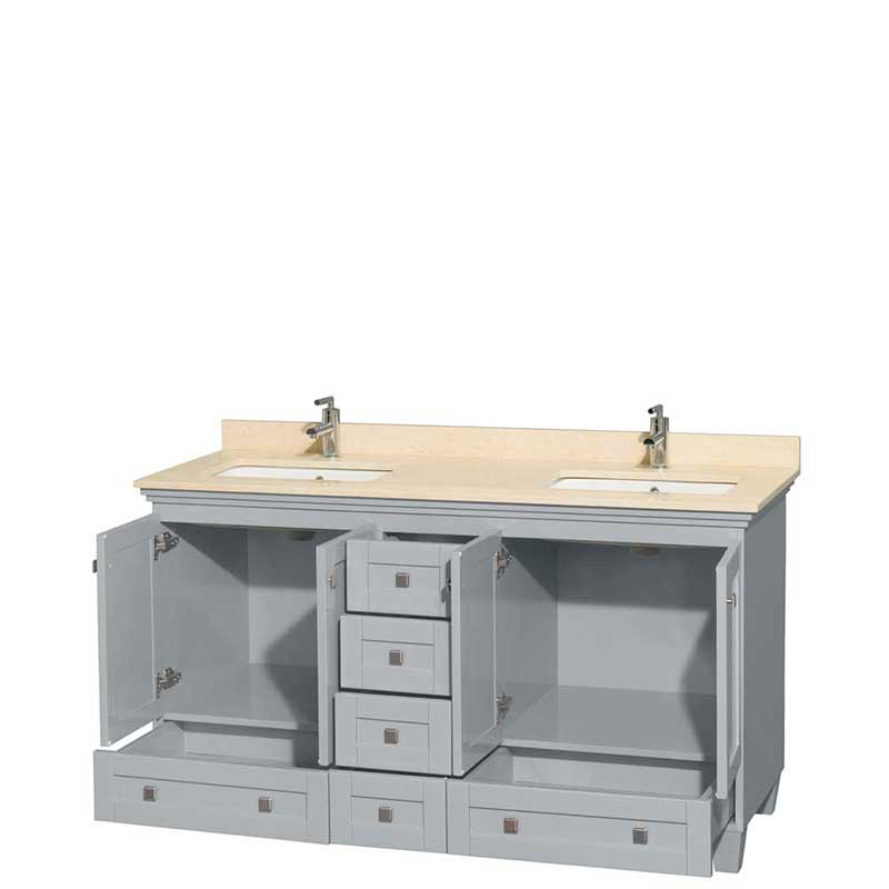 Acclaim 60" Double Bathroom Vanity in Oyster Gray, Ivory Marble Countertop, Undermount Square Sinks and No Mirrors 2