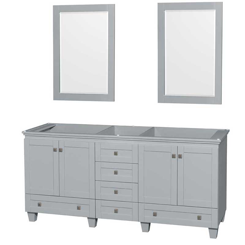 Acclaim 72" Double Bathroom Vanity in Oyster Gray, No Countertop, No Sinks and 24" Mirrors