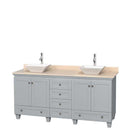 Acclaim 72" Double Bathroom Vanity in Oyster Gray, Ivory Marble Countertop, Pyra White Porcelain Sinks and No Mirrors