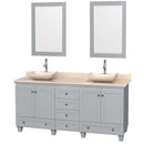 Acclaim 72" Double Bathroom Vanity in Oyster Gray, Ivory Marble Countertop, Avalon Ivory Marble Sinks and 24" Mirrors