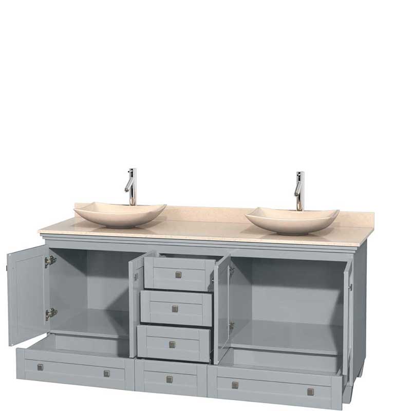 Acclaim 72" Double Bathroom Vanity in Oyster Gray, Ivory Marble Countertop, Arista Ivory Marble Sinks and No Mirrors 2