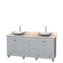 Acclaim 72" Double Bathroom Vanity in Oyster Gray, Ivory Marble Countertop, Arista White Carrera Marble Sinks and No Mirrors