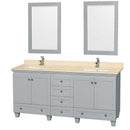Acclaim 72" Double Bathroom Vanity in Oyster Gray, Ivory Marble Countertop, Undermount Square Sinks and 24" Mirrors