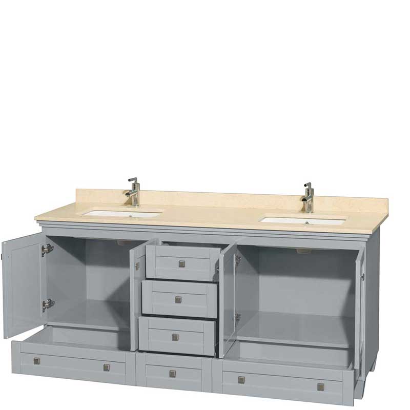 Acclaim 72" Double Bathroom Vanity in Oyster Gray, Ivory Marble Countertop, Undermount Square Sinks and No Mirrors 2