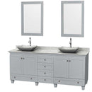 Acclaim 80" Double Bathroom Vanity in Oyster Gray, White Carrera Marble Countertop, Avalon White Carrera Marble Sinks and 24" Mirrors