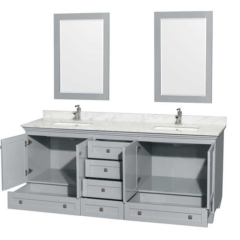 Acclaim 80" Double Bathroom Vanity in Oyster Gray, White Carrera Marble Countertop, Undermount Square Sinks and 24" Mirrors 2