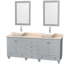Acclaim 80" Double Bathroom Vanity in Oyster Gray, Ivory Marble Countertop, Pyra Bone Porcelain Sinks and 24" Mirrors