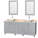 Acclaim 80" Double Bathroom Vanity in Oyster Gray, Ivory Marble Countertop, Pyra White Porcelain Sinks and 24" Mirrors