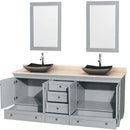 Acclaim 80" Double Bathroom Vanity in Oyster Gray, Ivory Marble Countertop, Altair Black Granite Sinks and 24" Mirrors 2