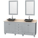 Acclaim 80" Double Bathroom Vanity in Oyster Gray, Ivory Marble Countertop, Altair Black Granite Sinks and 24" Mirrors