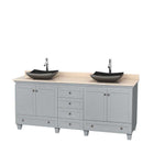 Acclaim 80" Double Bathroom Vanity in Oyster Gray, Ivory Marble Countertop, Altair Black Granite Sinks and No Mirrors