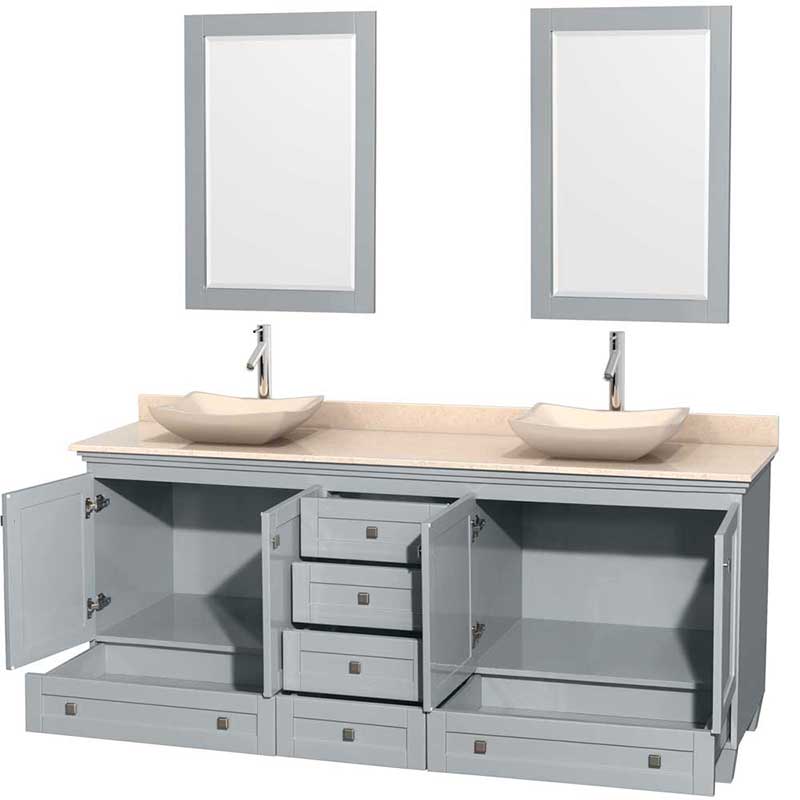 Acclaim 80" Double Bathroom Vanity in Oyster Gray, Ivory Marble Countertop, Avalon Ivory Marble Sinks and 24" Mirrors 2
