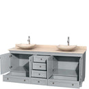 Acclaim 80" Double Bathroom Vanity in Oyster Gray, Ivory Marble Countertop, Arista Ivory Marble Sinks and No Mirrors 2