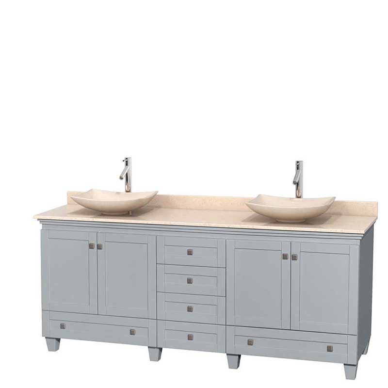 Acclaim 80" Double Bathroom Vanity in Oyster Gray, Ivory Marble Countertop, Arista Ivory Marble Sinks and No Mirrors