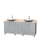 Acclaim 80" Double Bathroom Vanity in Oyster Gray, Ivory Marble Countertop, Arista White Carrera Marble Sinks and No Mirrors