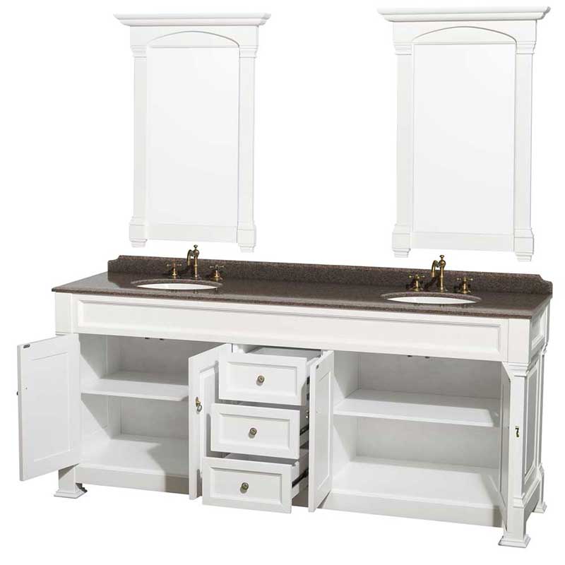 Andover 80" Double Bathroom Vanity in White, Imperial Brown Granite Countertop, Undermount Oval Sinks and 28" Mirrors 2