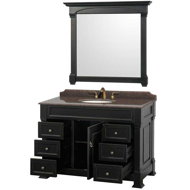 Andover 48" Single Bathroom Vanity in Black, Imperial Brown Granite Countertop, Undermount Oval Sink and 44" Mirror 2