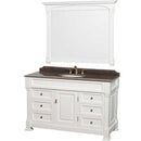 Andover 55" Single Bathroom Vanity in White, Imperial Brown Granite Countertop, Undermount Oval Sink and 50" Mirror