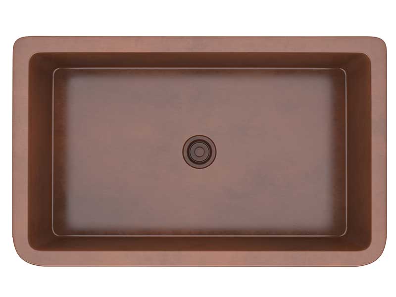 Anzzi Vattay Farmhouse Handmade Copper 36 in. 0-Hole Single Bowl Kitchen Sink with Floral Design Panel in Polished Antique Copper K-AZ244 5