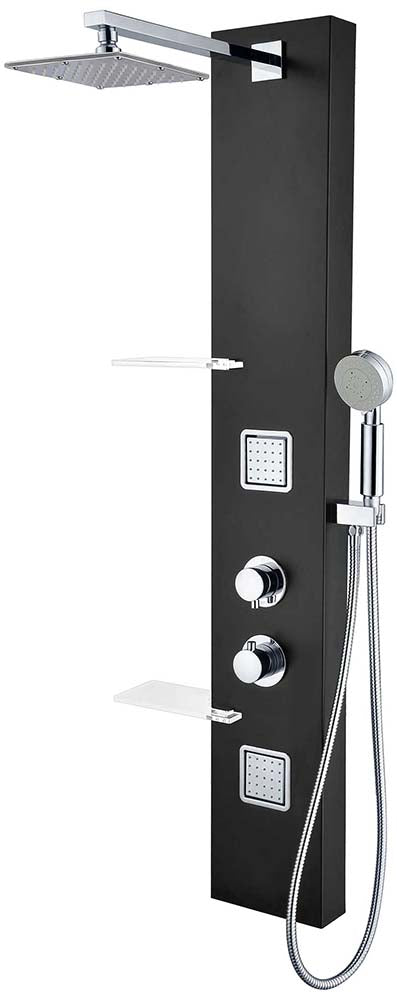 Anzzi Ronin 52 in. 2-Jetted Full Body Shower Panel with Heavy Rain Shower and Spray Wand in Black SP-AZ025